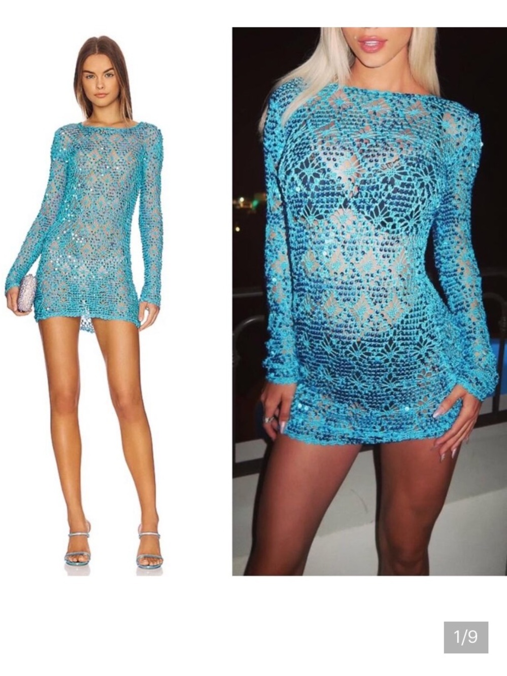 Retrofete Mira Turquoise Crochet Mini Dress M/L